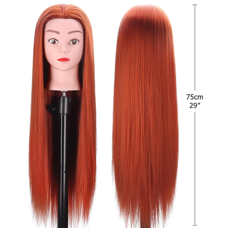 TopDirect 29" Red Hair Mannequin Manikin Head with Clamp Holder and Tools for Cosmetology, Hairdressing, Braiding Practice - Image 4